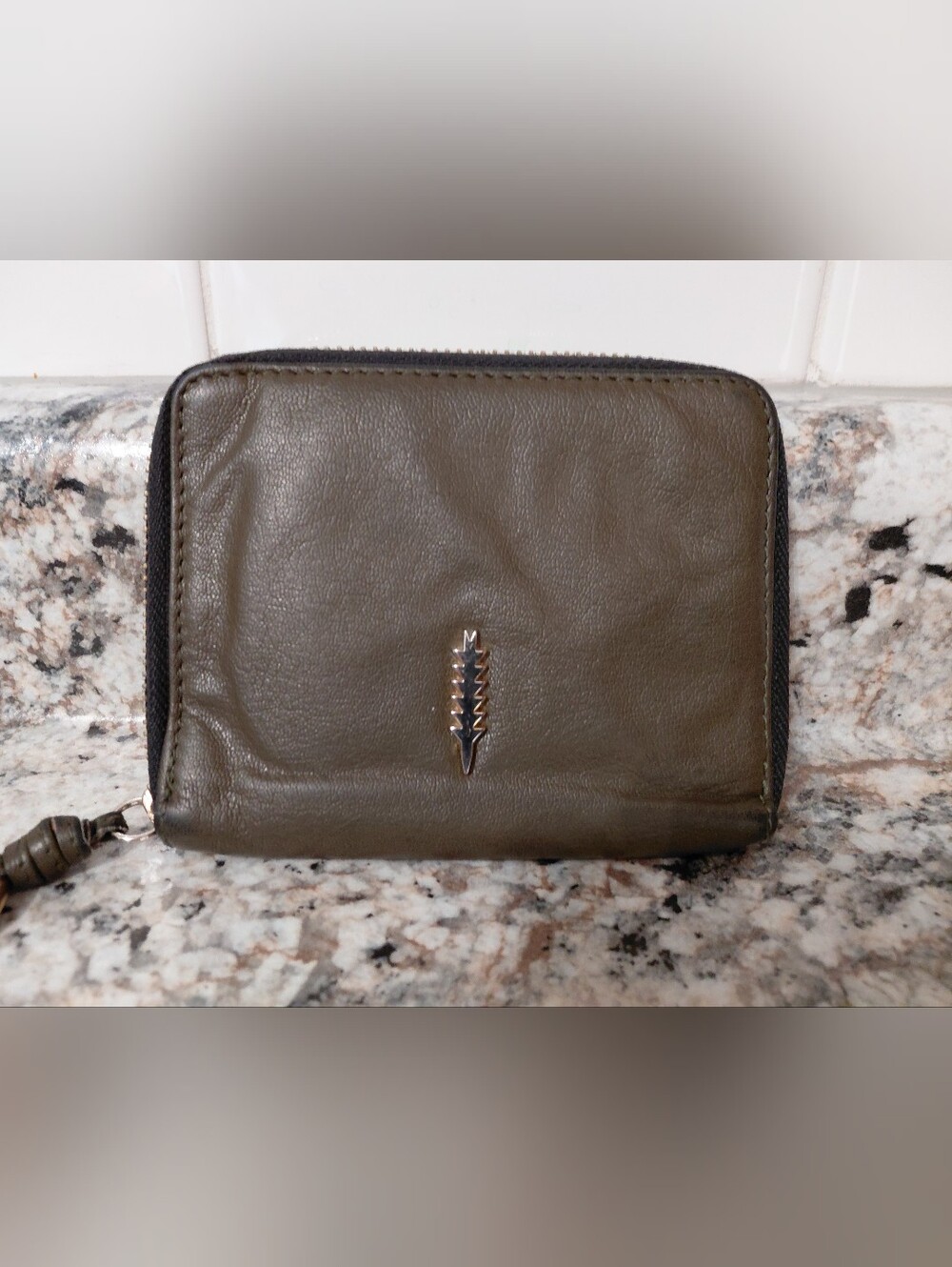 Thacker Olive Green Leather Zip Around Wallet Card/Cash Holder